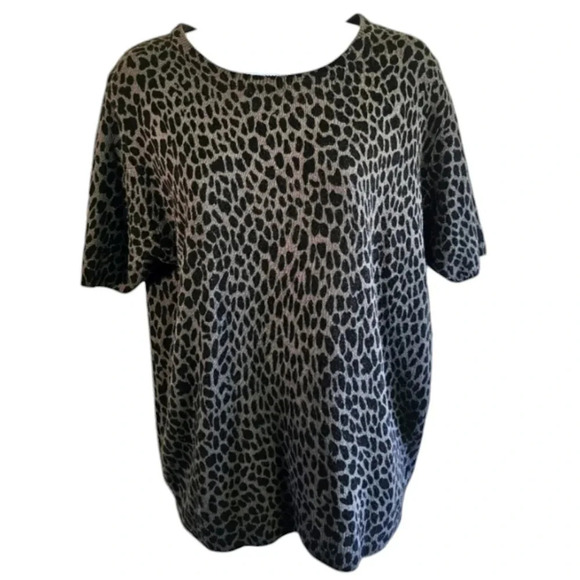 Sag Harbor XL Leopard Knit Top Animal Print Y2K Minimalist Preppy Glam Retro - Picture 2 of 6